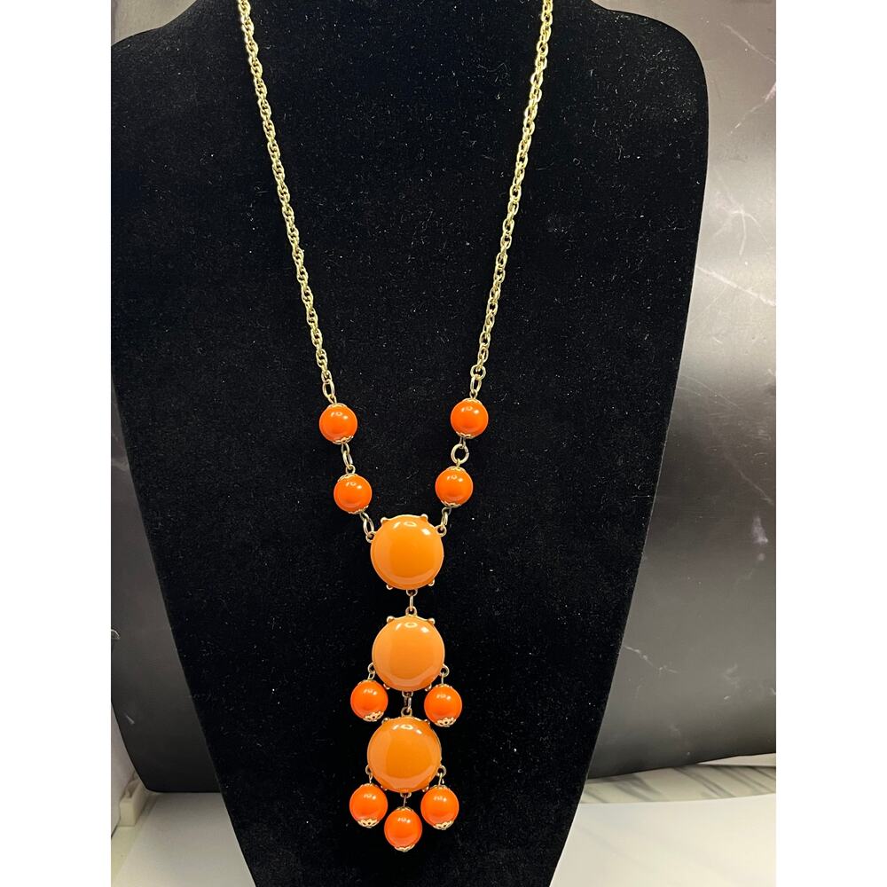 Handmade Upcycled Orange Cascade Statement Necklace and Earring Set
